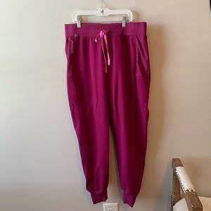 Figs Nepal High Waisted Jogger Scrub Pant in Dark Magenta